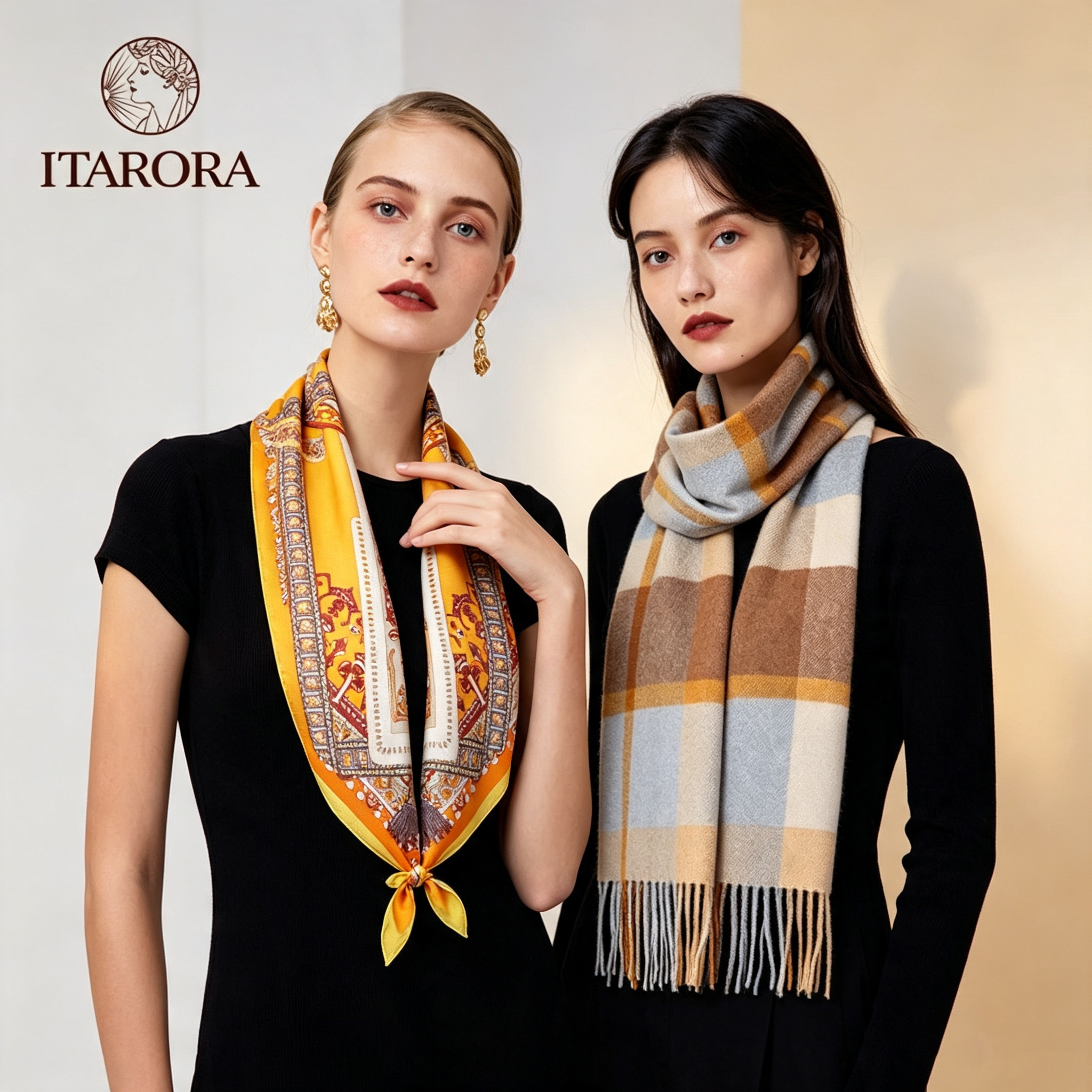 ITARORA 昭华大方巾+黄驼格羊绒围巾